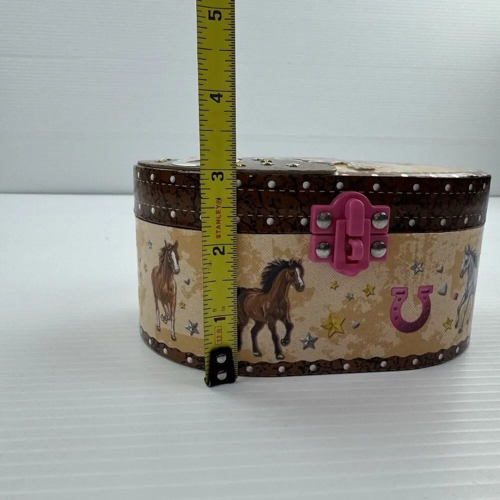 Hot Focus Dashing Horse Musical Jewelry Box Safe Oval w Mirror Horse Figurine